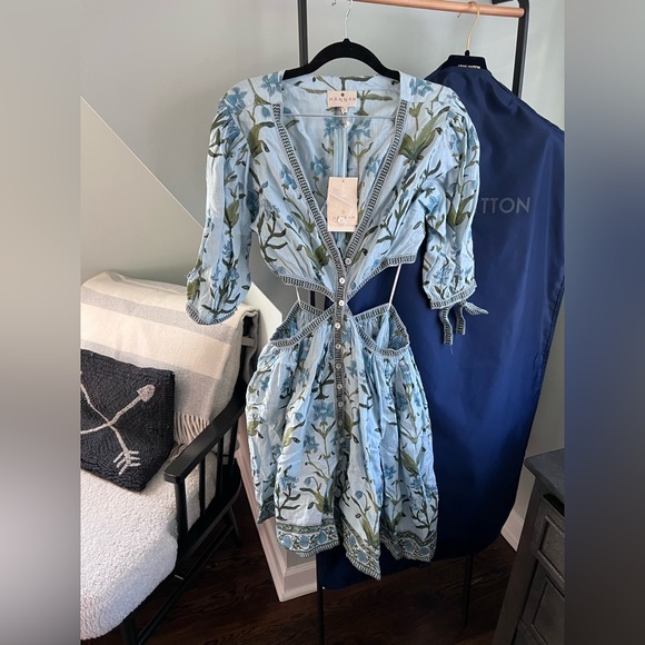 NWT Hannah Cora cut out blue floral linen mini dress - Picture 7 of 9
